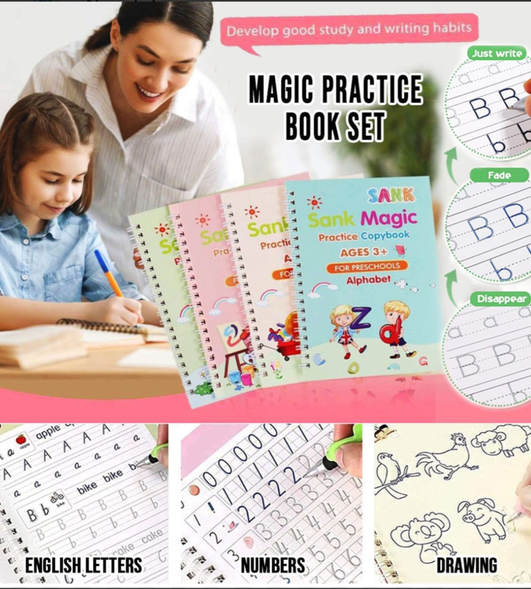 Magic Handwriting Practice Copybook Set with Refills